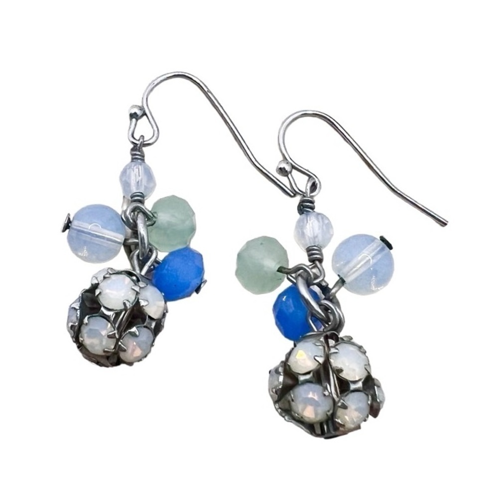 🍭6/$30 green and blue beaded bauble sparkle dangle drop earrings on silver hook